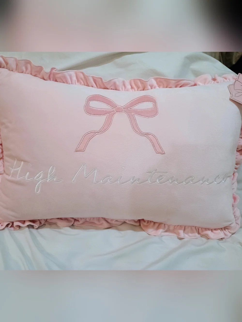 New Pink Bow High Maintenance Decorative Pillow 22x14